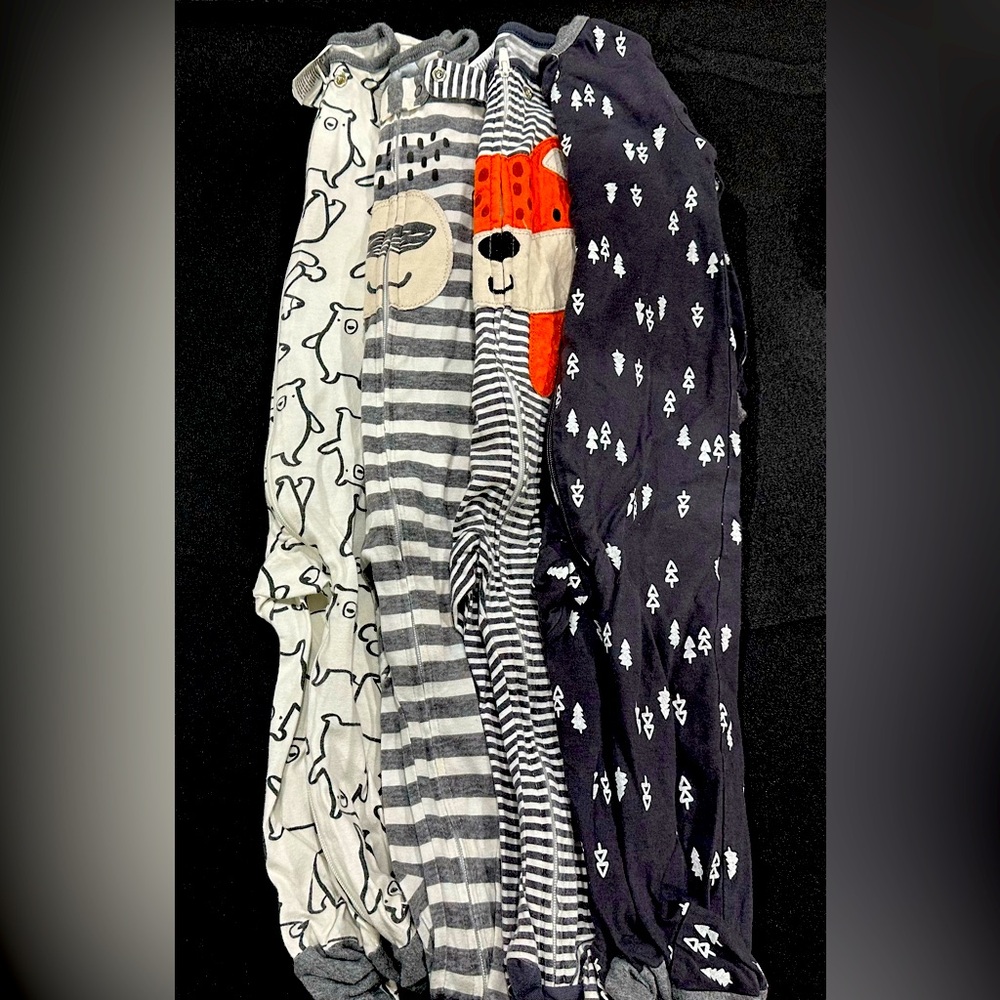 4 Pack Footed Onesies 6-9m